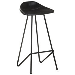 Tabourets de bar industriel en lot de 2 en cuir véritable Noir  {attributes} 2