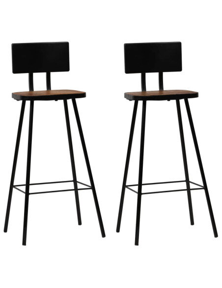 Tabourets de bar industriel en lot de 2 en bois massif de récupération Brun  {attributes}