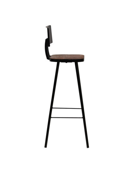 Tabourets de bar industriel en lot de 2 en bois massif de récupération Brun  {attributes}