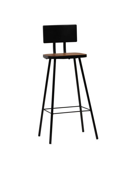 Tabourets de bar industriel en lot de 2 en bois massif de récupération Brun  {attributes}