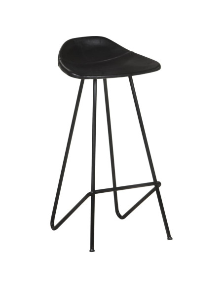 Tabourets de bar industriel en lot de 2 en cuir véritable Noir  {attributes}