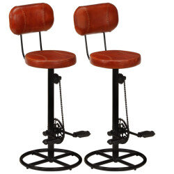 Tabourets de bar Industriel / Rétro - Vintage en lot de 2 en cuir de chèvre véritable Brun 44 x 44 x 109 cm {attributes}