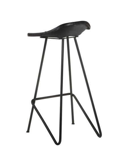 Tabourets de bar industriel en lot de 2 en cuir véritable Noir  {attributes}