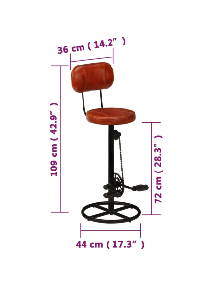 Tabourets de bar Industriel / Rétro - Vintage en lot de 2 en cuir de chèvre véritable Brun 44 x 44 x 109 cm {attributes}