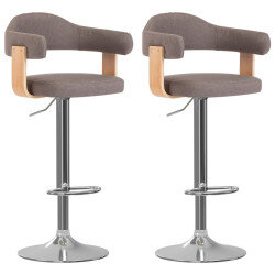 Tabourets de bar Rétro / Vintage en lot de 2 en bois courbé et tissu Taupe  {attributes}