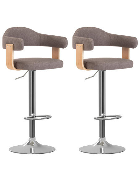 Tabourets de bar Rétro / Vintage en lot de 2 en bois courbé et tissu Taupe  {attributes}