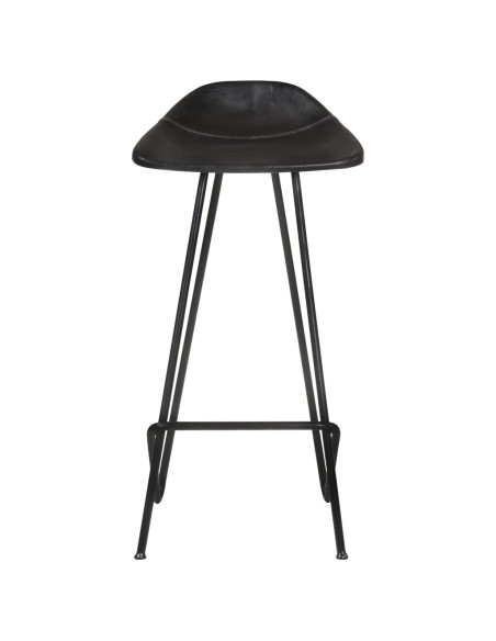 Tabourets de bar industriel en lot de 2 en cuir véritable Noir  {attributes}