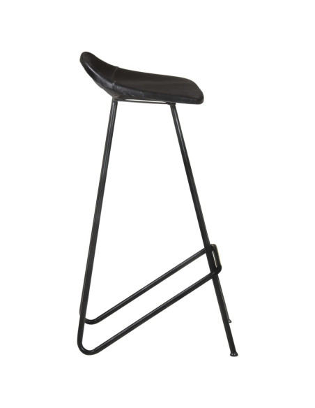 Tabourets de bar industriel en lot de 2 en cuir véritable Noir  {attributes}