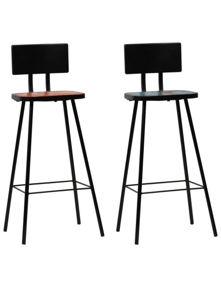 Tabourets de bar industriel en lot de 2 en bois massif de récupération Brun  {attributes}