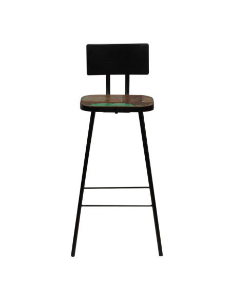Tabourets de bar industriel en lot de 2 en bois massif de récupération Brun  {attributes}