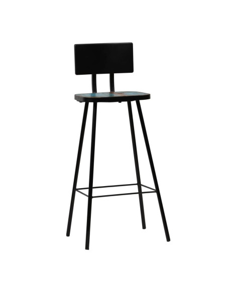 Tabourets de bar industriel en lot de 2 en bois massif de récupération Brun  {attributes}