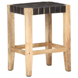 Tabourets de bar Bohème / Nature en lot de 2 en cuir véritable Noir 60 cm {attributes} 2
