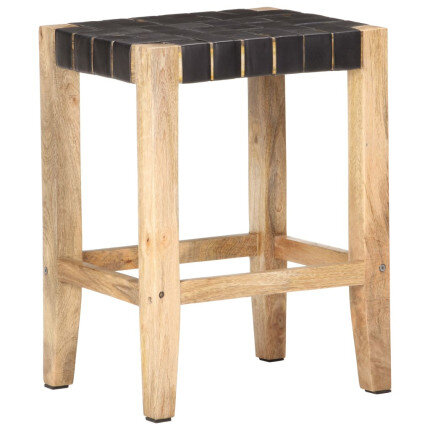 Tabourets de bar Bohème / Nature en lot de 2 en cuir véritable Noir 60 cm {attributes}