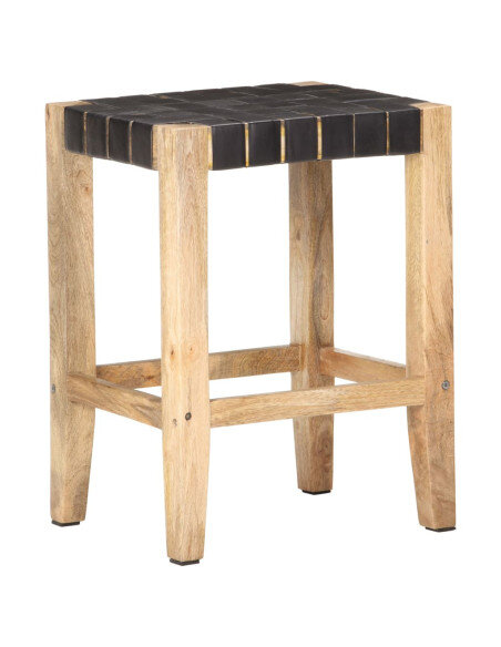 Tabourets de bar Bohème / Nature en lot de 2 en cuir véritable Noir 60 cm {attributes} Tabourets de bar Bohème / Nature en lot de 2 en cuir véritable Noir 60 cm {attributes}