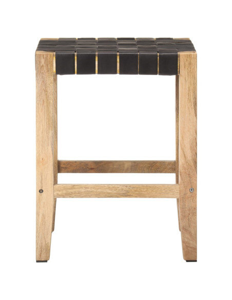 Tabourets de bar Bohème / Nature en lot de 2 en cuir véritable Noir 60 cm {attributes} Tabourets de bar Bohème / Nature en lot de 2 en cuir véritable Noir 60 cm {attributes}