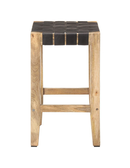 Tabourets de bar Bohème / Nature en lot de 2 en cuir véritable Noir 60 cm {attributes} Tabourets de bar Bohème / Nature en lot de 2 en cuir véritable Noir 60 cm {attributes}