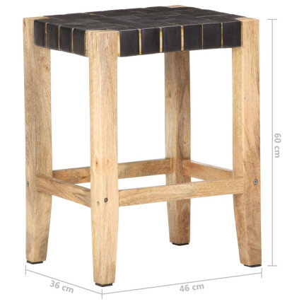 Tabourets de bar Bohème / Nature en lot de 2 en cuir véritable Noir 60 cm {attributes}