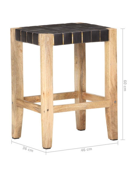 Tabourets de bar Bohème / Nature en lot de 2 en cuir véritable Noir 60 cm {attributes} Tabourets de bar Bohème / Nature en lot de 2 en cuir véritable Noir 60 cm {attributes}