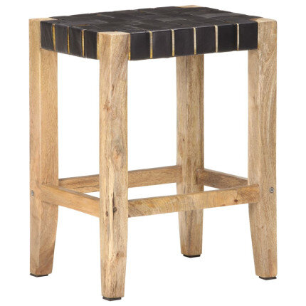 Tabourets de bar Bohème / Nature en lot de 2 en cuir véritable Noir 60 cm {attributes}