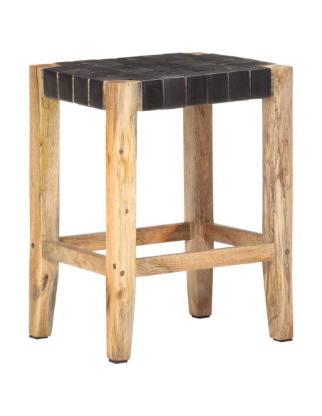 Tabourets de bar Bohème / Nature en lot de 2 en cuir véritable Noir 60 cm {attributes} Tabourets de bar Bohème / Nature en lot de 2 en cuir véritable Noir 60 cm {attributes}