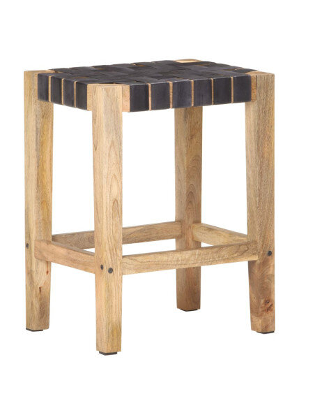 Tabourets de bar Bohème / Nature en lot de 2 en cuir véritable Noir 60 cm {attributes} Tabourets de bar Bohème / Nature en lot de 2 en cuir véritable Noir 60 cm {attributes}