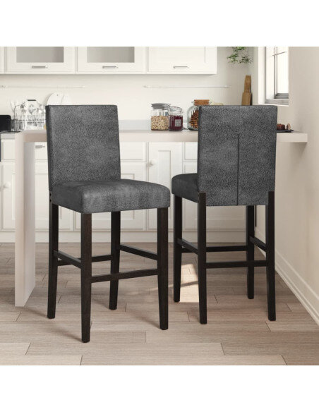 Chaise de bar campagne / chic en lot de 2 en bois massif d'hévéa et tissu Gris  {attributes}