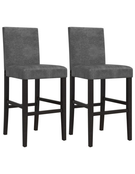 Chaise de bar campagne / chic en lot de 2 en bois massif d'hévéa et tissu Gris  {attributes}