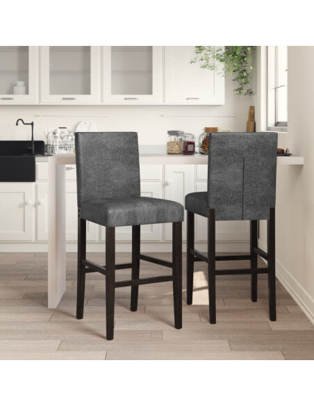 Chaise de bar campagne / chic en lot de 2 en bois massif d'hévéa et tissu Gris  {attributes}