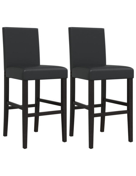 Chaise de bar campagne / chic en lot de 2 en bois massif d'hévéa et similicuir Noir  {attributes}