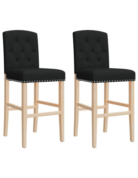 Chaise de bar campagne / chic en lot de 2 en bois massif d'hévéa et tissu Noir  {attributes} Chaise de bar campagne / chic en lot de 2 en bois massif d'hévéa et tissu Noir  {attributes}