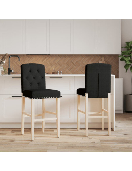 Chaise de bar campagne / chic en lot de 2 en bois massif d'hévéa et tissu Noir  {attributes} Chaise de bar campagne / chic en lot de 2 en bois massif d'hévéa et tissu Noir  {attributes}
