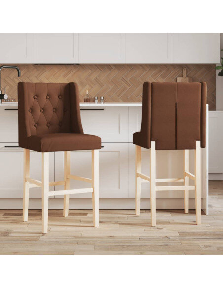 Chaise de bar campagne / chic en lot de 2 en bois massif d'hévéa et tissu Brun  {attributes}