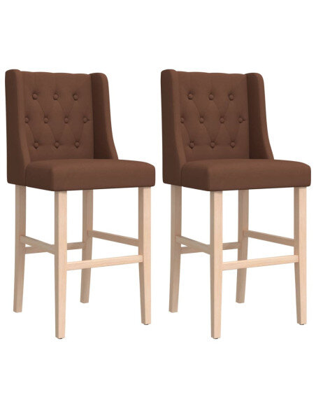 Chaise de bar campagne / chic en lot de 2 en bois massif d'hévéa et tissu Brun  {attributes}