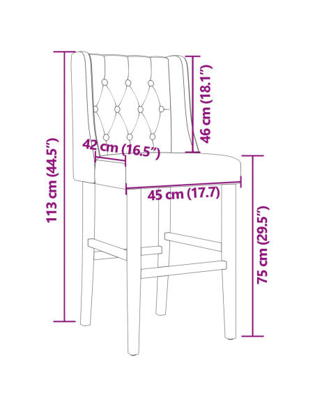 Chaise de bar campagne / chic en lot de 2 en bois massif d'hévéa et tissu Brun  {attributes}