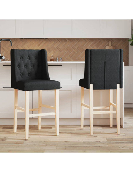 Chaise de bar campagne / chic en lot de 2 en bois massif d'hévéa et tissu Noir  {attributes} Chaise de bar campagne / chic en lot de 2 en bois massif d'hévéa et tissu Noir  {attributes}