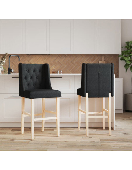 Chaise de bar campagne / chic en lot de 2 en bois massif d'hévéa et tissu Noir  {attributes} Chaise de bar campagne / chic en lot de 2 en bois massif d'hévéa et tissu Noir  {attributes}