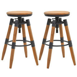 Tabourets de bar industriel en lot de 2 en bois de sapin Brun  {attributes}