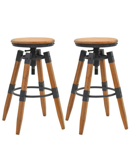 Tabourets de bar industriel en lot de 2 en bois de sapin Brun  {attributes}