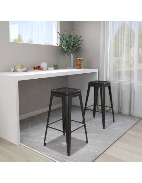 Tabourets de bar industriel en métal Noir empilables en lot de 2  {attributes}