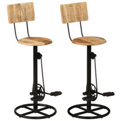 Tabourets de bar industriel en lot de 2 en bois de manguier massif Brun 44 x 44 x 112 cm {attributes}