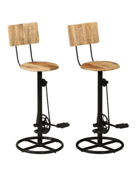 Tabourets de bar industriel en lot de 2 en bois de manguier massif Brun 44 x 44 x 112 cm {attributes}