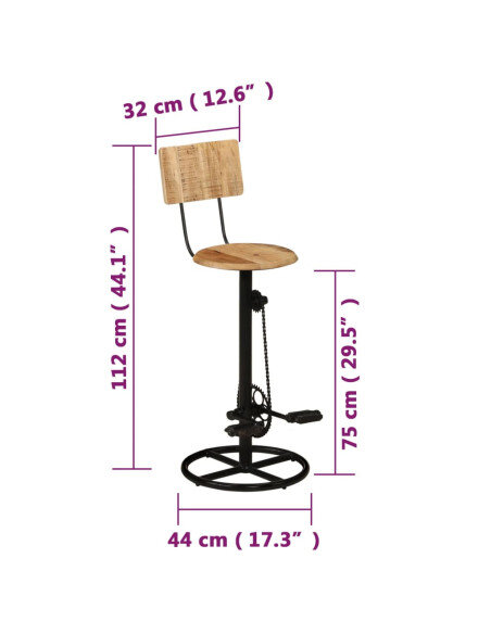 Tabourets de bar industriel en lot de 2 en bois de manguier massif Brun 44 x 44 x 112 cm {attributes}