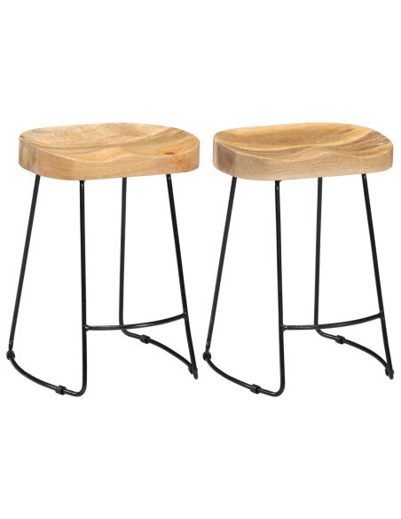 Tabourets de bar Industriel / Rétro - Vintage / Bohème en lot de 2 en bois de manguier Brun 46 x 38 x 52 cm {attributes} Tabourets de bar Industriel / Rétro - Vintage / Bohème en lot de 2 en bois de manguier Brun 46 x 38 x 52 cm {attributes}