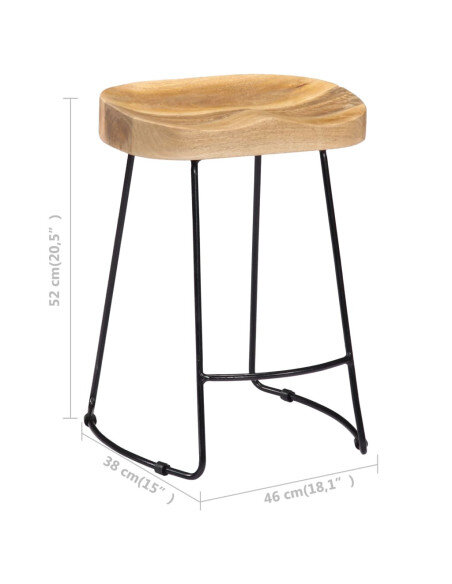 Tabourets de bar Industriel / Rétro - Vintage / Bohème en lot de 2 en bois de manguier Brun 46 x 38 x 52 cm {attributes} Tabourets de bar Industriel / Rétro - Vintage / Bohème en lot de 2 en bois de manguier Brun 46 x 38 x 52 cm {attributes}