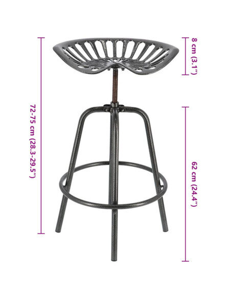 Chaise de bar industrielle tracteur Esschert Design en métal fonte et acier Gris  {attributes} Chaise de bar industrielle tracteur Esschert Design en métal fonte et acier Gris  {attributes}