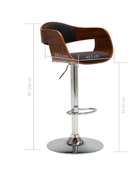 Tabouret de bar Rétro / Vintage en bois courbé et tissu Gris  {attributes}