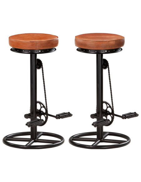 Tabourets de bar industriel en lot de 2 en cuir véritable Brun 44 x 44 x 75 cm {attributes}