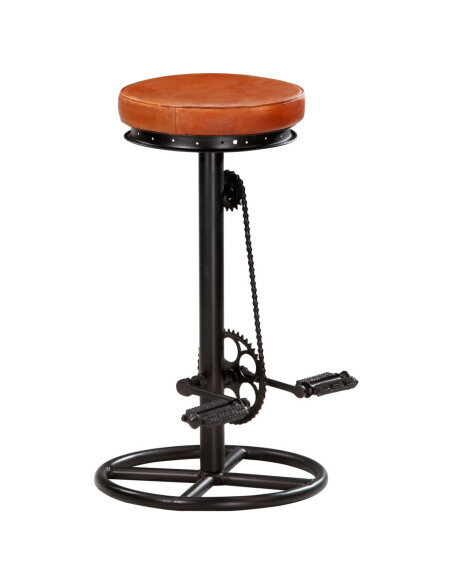 Tabourets de bar industriel en lot de 2 en cuir véritable Brun 44 x 44 x 75 cm {attributes}