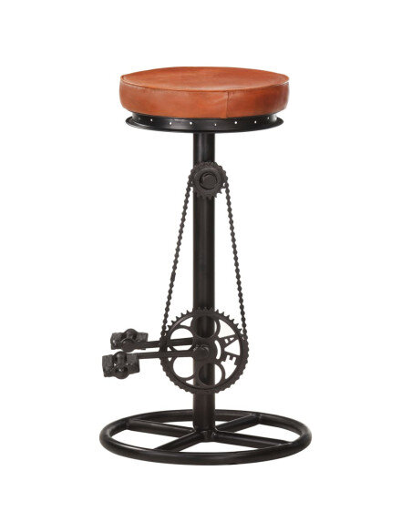 Tabourets de bar industriel en lot de 2 en cuir véritable Brun 44 x 44 x 75 cm {attributes}