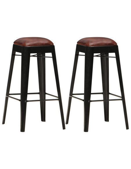 Tabourets de bar industriel cuir et métal noir en lot de 2  {attributes}